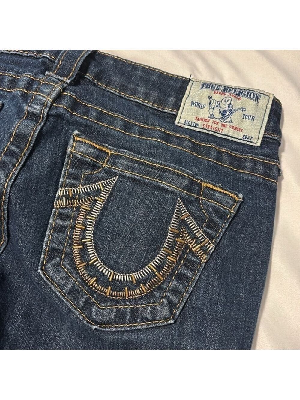 True religion straight leg jeans low rise cotton blend dark blue 5 pockets sz 26 - Picture 5 of 14